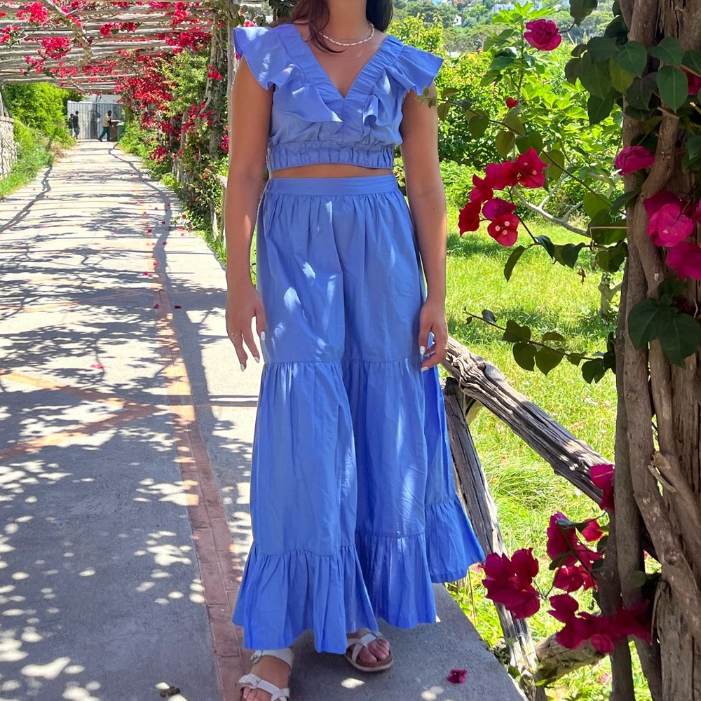Blue Ruffled Tiered Maxi Skirt and top- Women's Stylish Summer set
